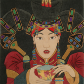 苏茹娅 喝奶茶的喀尔喀蒙古族女性