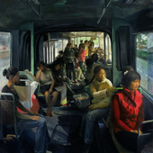 檀梓栋 《公共汽车之小憩》230×160cm 2003年 油画