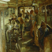 檀梓栋 《公共汽车之夜车》180×150cm 2003年 油画