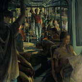檀梓栋 《公共汽车之夜读》150×130cm 2003年 油画