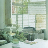 檀梓栋 《石版工作室之窗》50×35cm 2000年 水彩