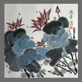 唐明珍 003中国画 《荷》 68x68cm