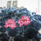 唐明珍 035中国画《斯里兰卡的睡莲》68x68cm2014