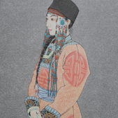 方正 着盛装的蒙古女孩 2012  方正作品65cmX102cm  宣纸 中国画颜料