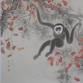 赵余钊 《玄猿》，纸本68×68cm，2013年