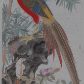 赵余钊 《花鸟四条屏》之一，纸本45×180cm，2013年