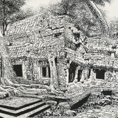 马培童 柬埔寨吴哥窟写生系列之二  367×144cm