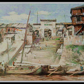 丁龙发 水粉画一民国时期的汉口码头