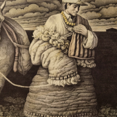谢军 《牵马的藏汉》局部（钢笔画、1996年）