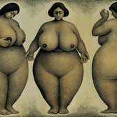 谢军 《三个胖女》（钢笔画 1996年）