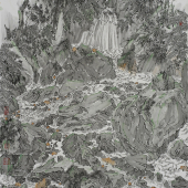 李月林 李月林 · 峨嵋山小瀑布·  80×60cm · 纸本重彩 · 2017年.jpg