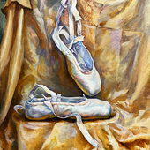 魏琳 魏琳静物写生《金色衬布中的芭蕾鞋》