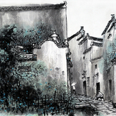 《雨巷》68×46cm 纸本水墨 2013年
