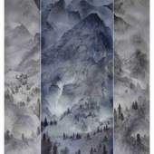 谭江宁 《侗乡静夜》（200X260cm  宣纸、中国画颜料 2016年