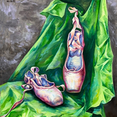 魏琳 魏琳静物写生《绿色衬布中的芭蕾鞋》