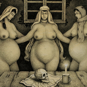 谢军 《三个孕妇》（钢笔画2001年）
